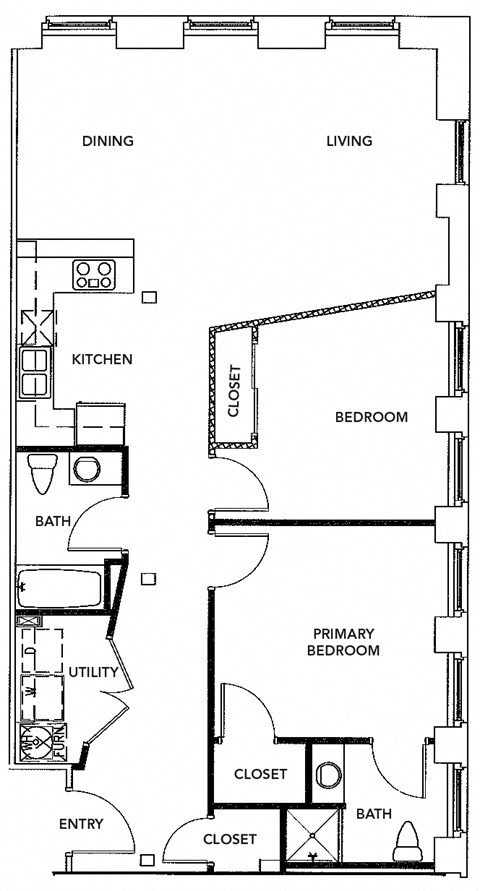 Floor plan for 2 beds, 2 baths, 1225 sqft